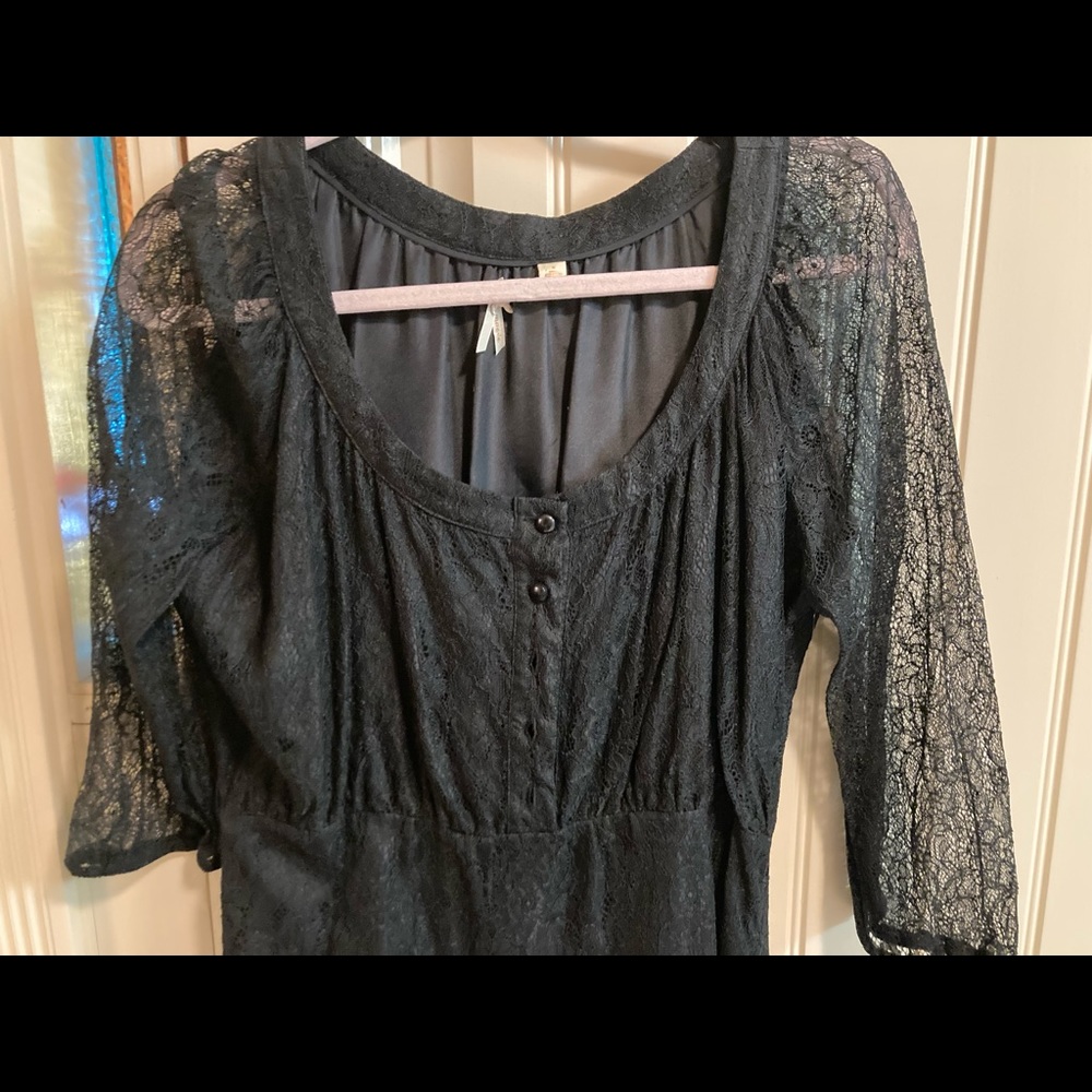 Maeve by Anthropologie Black Lace Midi Cocktail Dress